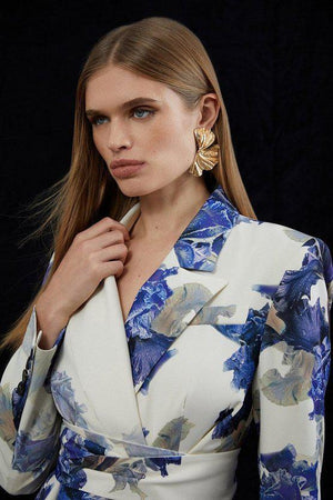 Karen Millen UK SALE Tailored Crepe Printed Drape Detail Blazer