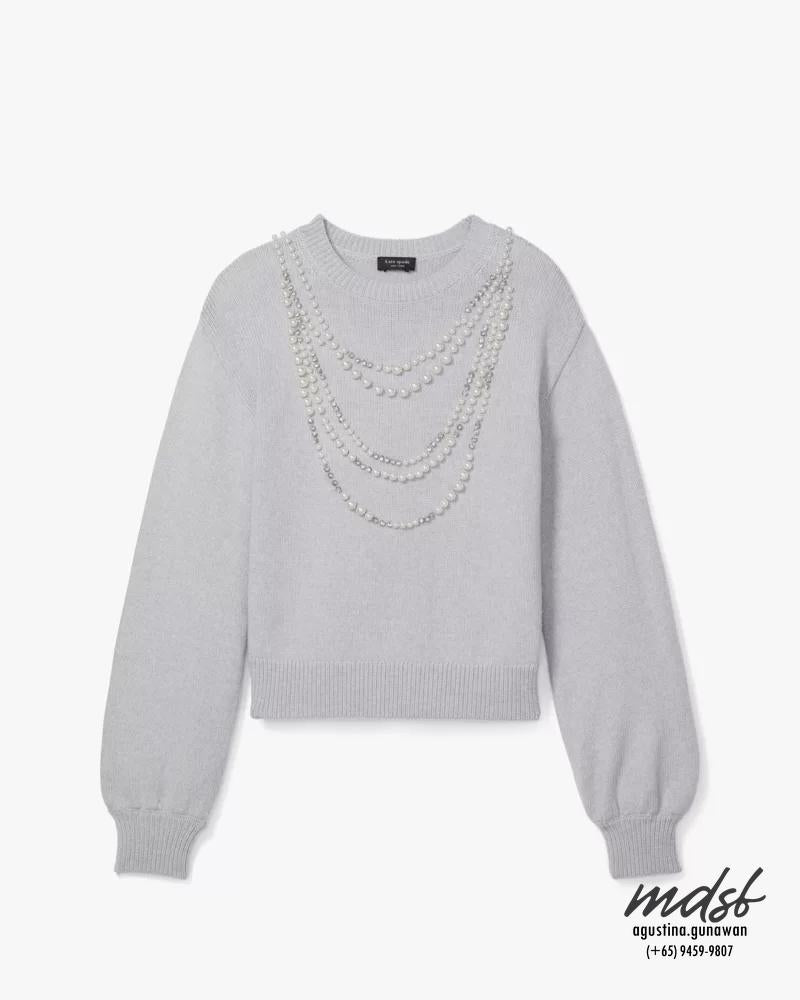 Kate Spade US Embellished Necklace Sweater - Grey Melange