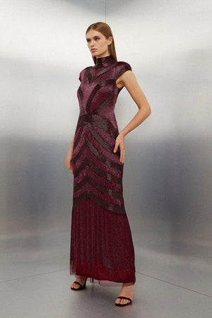 Karen Millen UK SALE Beaded Embellished Woven Maxi Dress