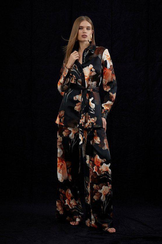 Karen Millen UK SALE Lily Print Viscose Satin Woven Jacket