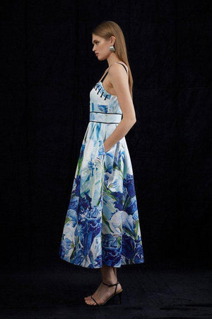 Karen Millen UK SALE Placed Floral Woven Twill Eyelet Detail Prom Dress