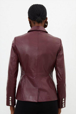 Karen Millen UK SALE Leather Single Breasted Blazer - merlot