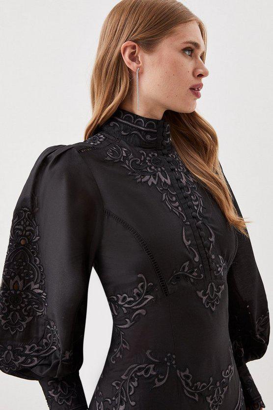 Karen Millen UK SALE Lydia Millen Cotton Cutwork Embroidered Woven Maxi Dress - black