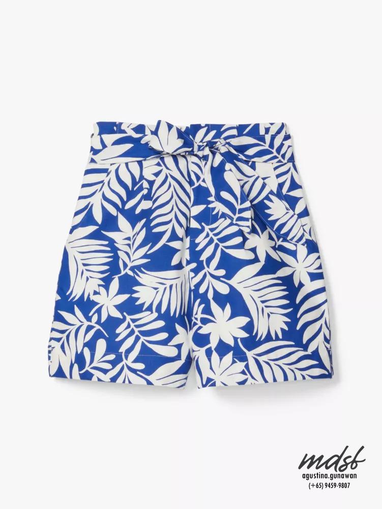 Kate Spade US Tropical Foliage Tie-Waist Shorts - Blueberry/Cream