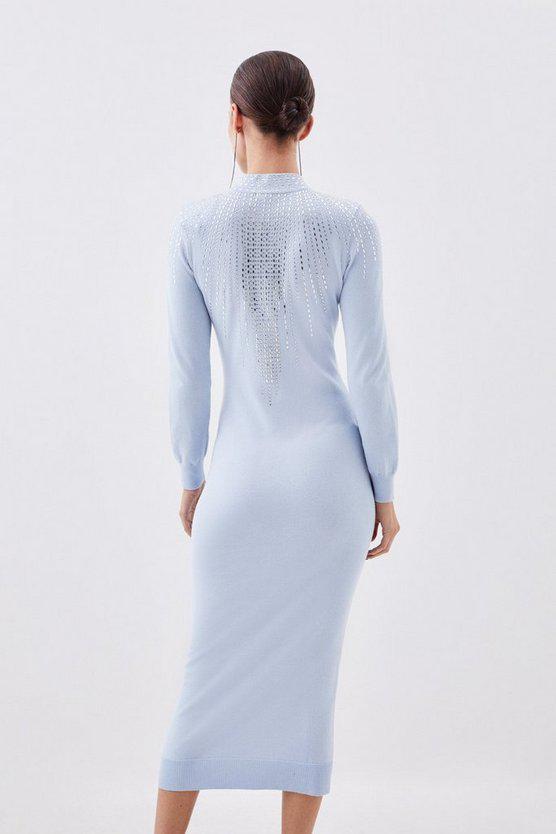 Karen Millen UK SALE Petite Viscose Blend Embellished Knit Midi Dress