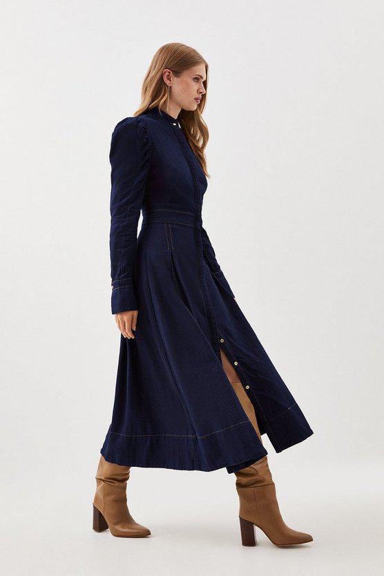 Karen Millen UK SALE Lydia Millen Tencel Denim Woven Midi Shirt Dress