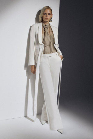 Karen Millen UK SALE The Founder Premium Twill Straight Leg Tailored Trousers - ivory