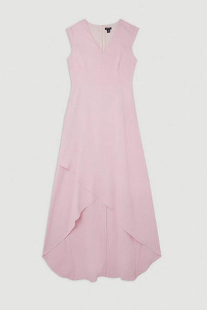 Karen Millen UK SALE Compact Stretch Viscose Drape Cap Sleeve Tailored Maxi Dress - light pink