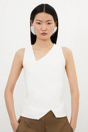 Karen Millen UK SALE Figure Form Bandage Asymmetric Knit Top - cream