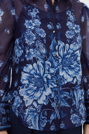 Karen Millen UK SALE Organdie Floral Placement Print Woven Tie Blouse
