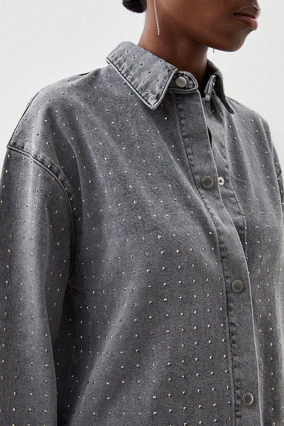Karen Millen UK SALE Embellished Denim Shirt - grey
