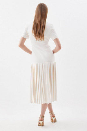 Karen Millen UK SALE Pleated Woven Midi Blazer Dress - ivory
