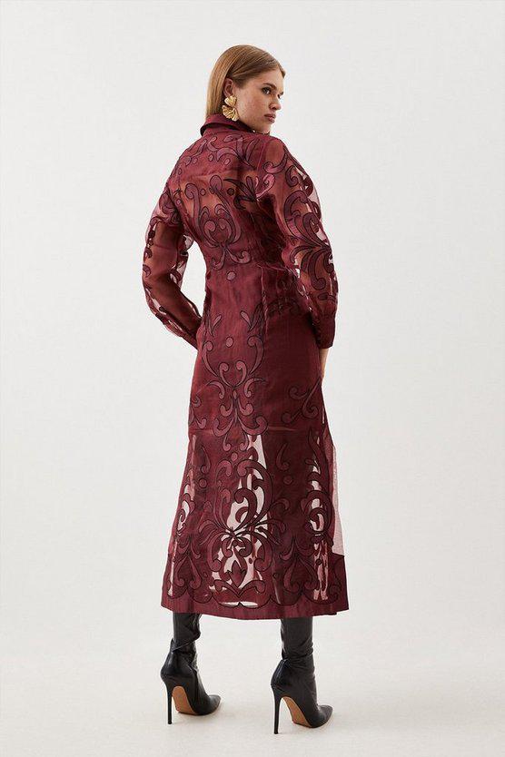 Karen Millen UK SALE Applique Organdie Woven Midi Shirt Dress