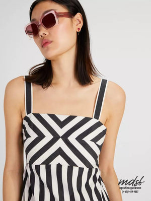 Kate Spade US Terrace Stripe Midi Dress - Black/Cream