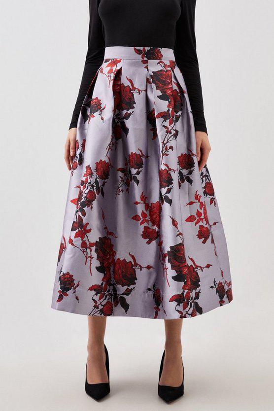 Karen Millen UK SALE Lydia Millen Floral Jacquard Prom Woven Midi Skirt - floral