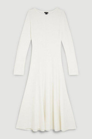 Karen Millen UK SALE Lydia Millen Compact Knit Wool Look Full Skirt Midi Dress - ivory