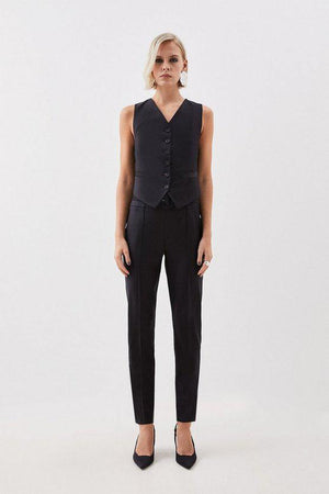 Karen Millen UK SALE The Founder Tailored Wool Blend High Waist Belted Slim Leg Trousers