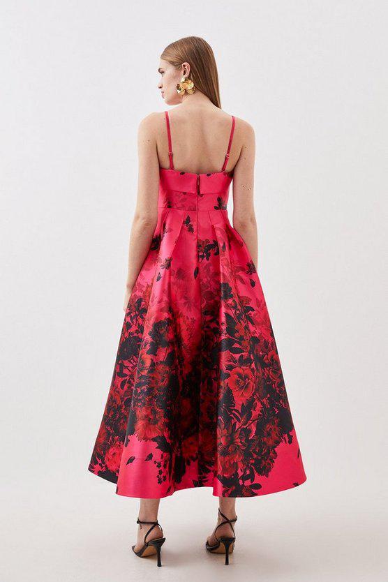Karen Millen UK SALE Floral Print Satin Twill Woven Prom Dress