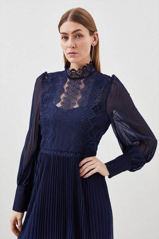 Karen Millen UK SALE Long Sleeve Ombre Guipure Lace Maxi Dress