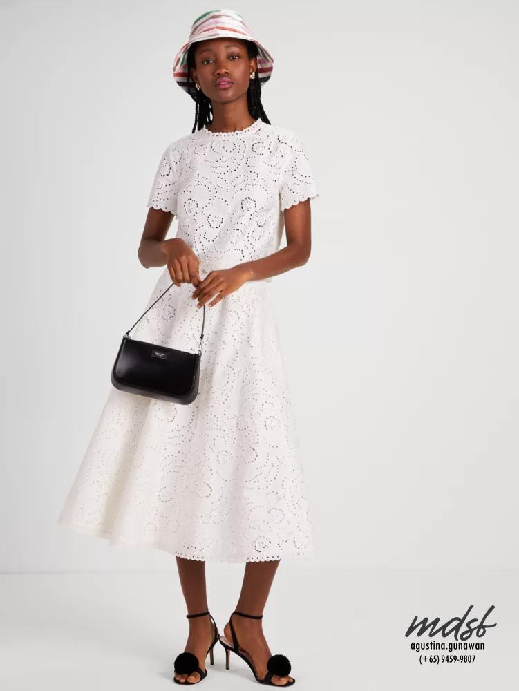 Kate Spade US Floral Embroidered Cutwork Midi Skirt - French Cream