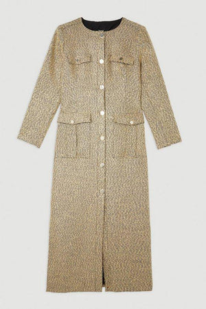 Karen Millen UK SALE Tailored Boucle Pocket Detail Long Sleeve Midi Dress