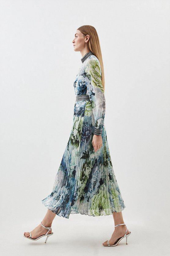 Karen Millen UK SALE Diamante Trim Floral Woven Maxi Dress