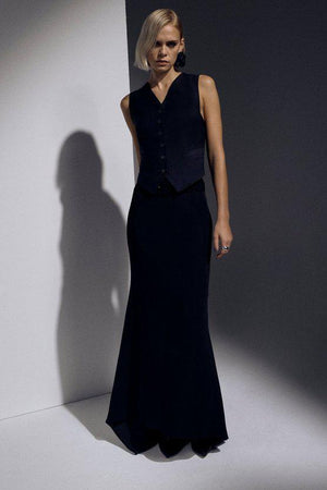 Karen Millen UK SALE The Founder Compact Stretch Viscose Asymmetric Maxi Skirt - black