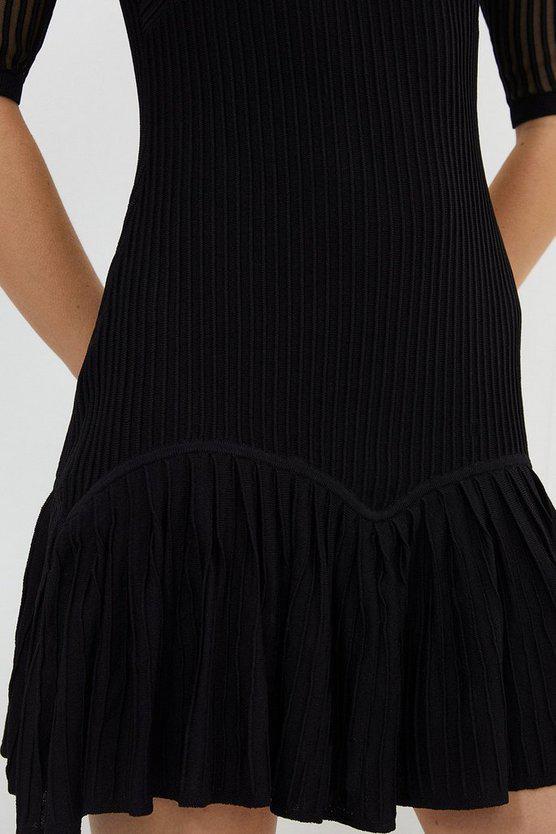 Karen Millen UK SALE Viscose Blend Sheer Knit Peplum Mini Dress - black