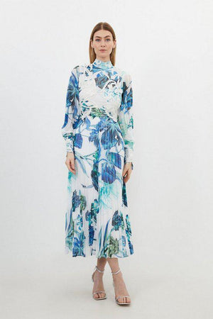 Karen Millen UK SALE Floral Printed Lace Applique Woven Maxi Dress