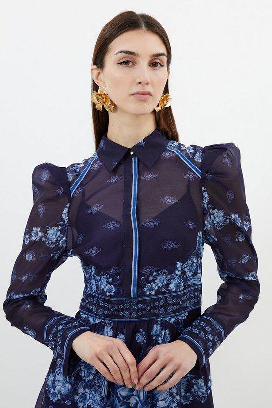 Karen Millen UK SALE Organdie Floral Placement Print Midi Dress