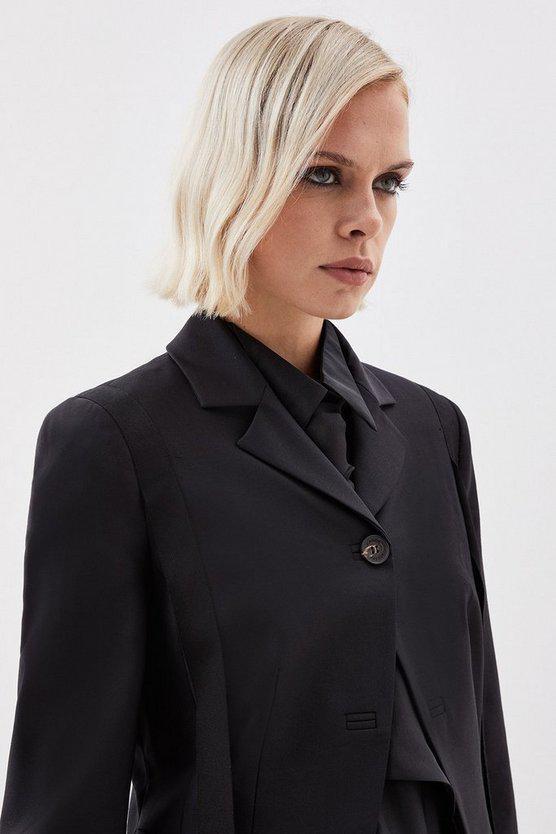 Karen Millen UK SALE The Founder Tailored Wool Blend Tie Detail Jacket