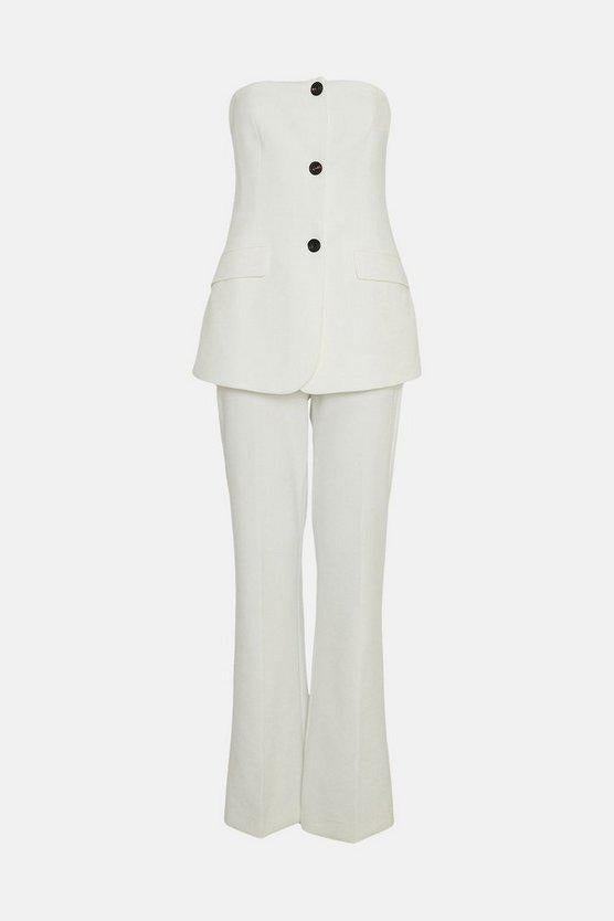 Karen Millen UK SALE Petite Compact Stretch Tailored Button Bodice Jumpsuit