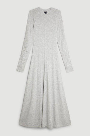 Karen Millen UK SALE Lydia Millen Cashmere Blend Ruched Sleeve Knit Midi Dress - grey marl