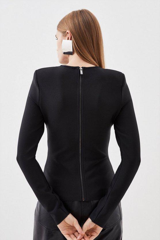 Karen Millen UK SALE Figure Form Bandage Military Detail Knit Top - black