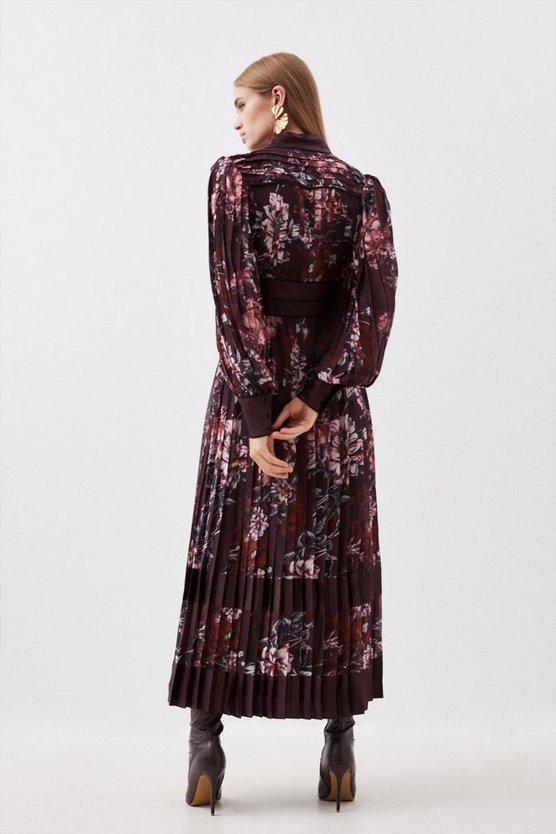 Karen Millen UK SALE Petite Sketched Botanical Plunge Woven Maxi Dress