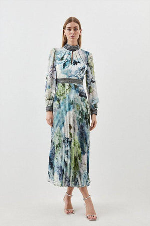 Karen Millen UK SALE Diamante Trim Floral Woven Maxi Dress