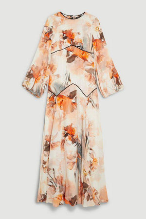 Karen Millen UK SALE Blurred Floral Woven Column Maxi Dress