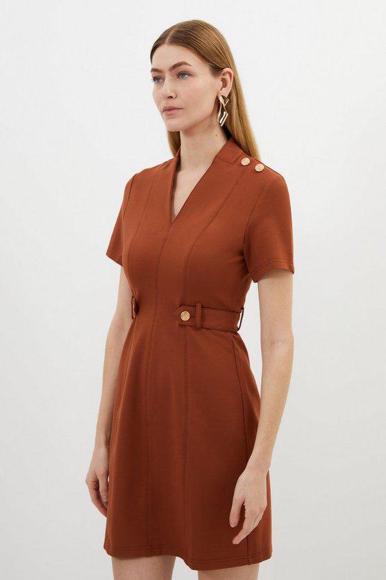 Karen Millen UK SALE Ponte Belted Jersey Mini Dress - cinnamon