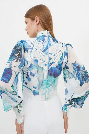 Karen Millen UK SALE Floral Applique Woven Lace Blouse