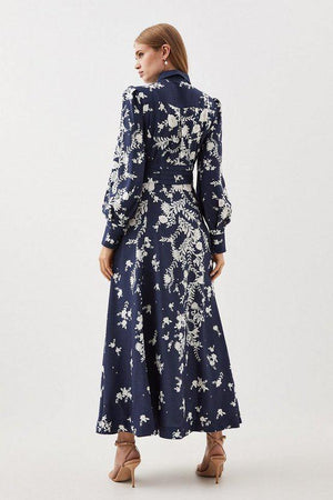 Karen Millen UK SALE Lydia Millen Linen Floral Embroidered Woven Maxi Dress