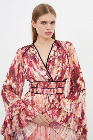 Karen Millen UK SALE Floral Drama Kimono Woven Midi Dress - pink