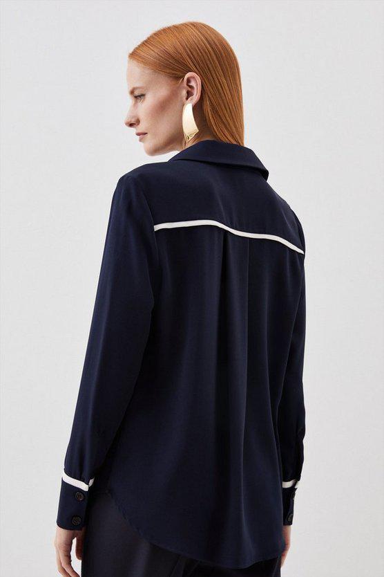 Karen Millen UK SALE Soft Tailored Pocket Detail Shirt - navy