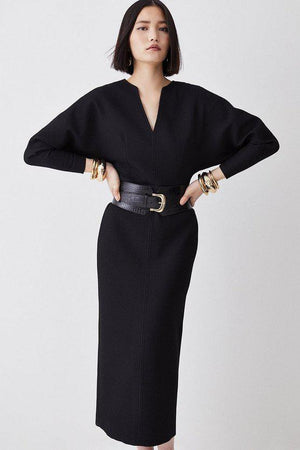 Karen Millen UK SALE Tailored Textured Rounded Sleeve Midi Dress