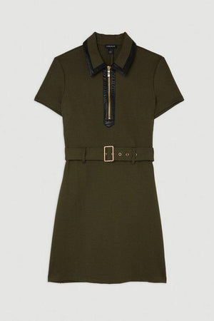 Karen Millen UK SALE Ponte And Pu Zip Belted Mini Dress