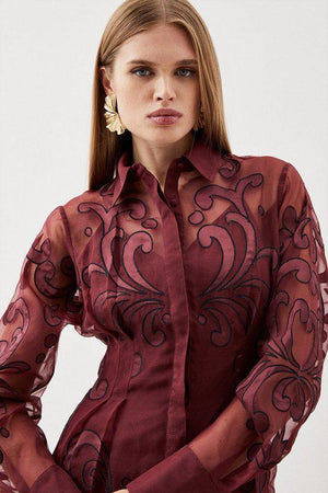 Karen Millen UK SALE Applique Organdie Woven Midi Shirt Dress