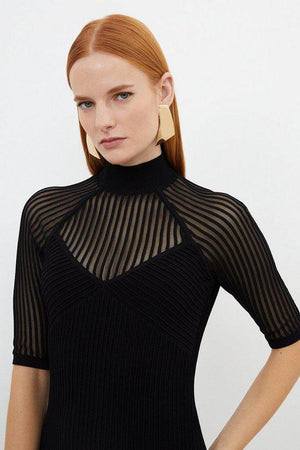 Karen Millen UK SALE Viscose Blend Sheer Knit Peplum Mini Dress - black