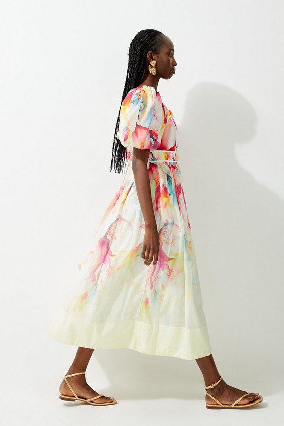 Karen Millen UK SALE Ombre Floral Silk Cotton Midi Dress