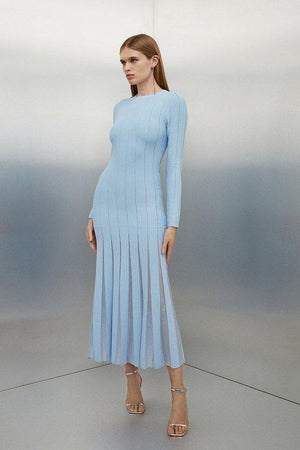 Karen Millen UK SALE Viscose Blend Filament Full Skirt Knit Midaxi Dress - pale blue