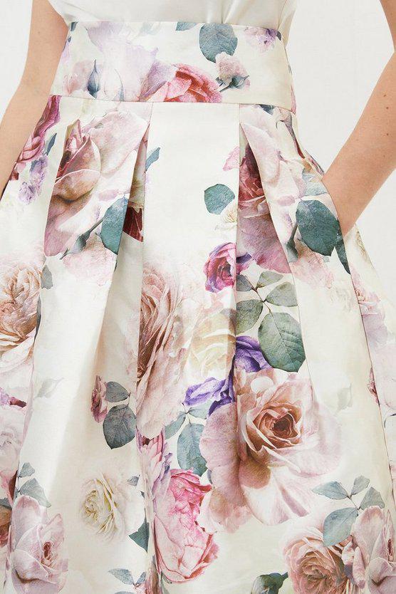Karen Millen UK SALE Romantic Floral Print Woven Prom Midi Skirt