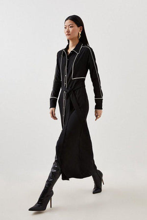 Karen Millen UK SALE Contrast Twill Woven Midaxi Dress - black